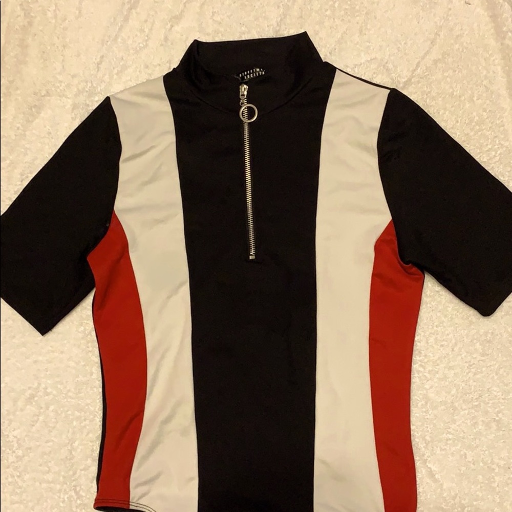 Striped black red and white bodysuit